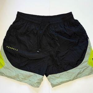 YoungLA Men's Colorblock Running Shorts Size L Black Neon Green Athletic Gym